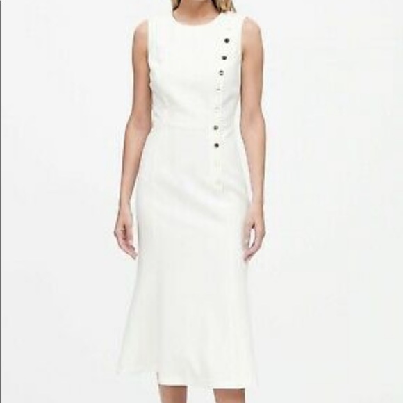 Banana Republic Midi Dress with Gold Buttons - Cream, size 6 - Picture 4 of 9